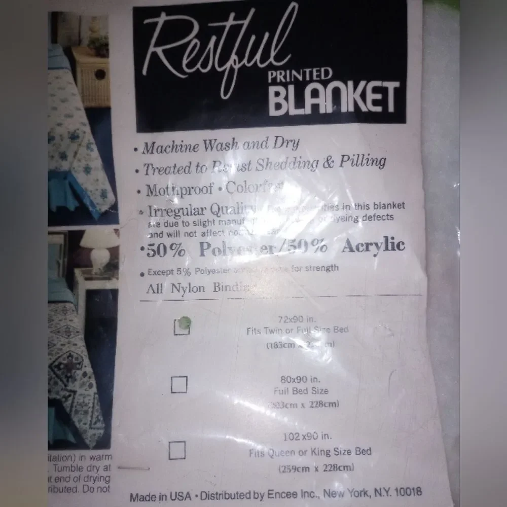 Vintage Restful Printed Blanket Yellow Floral Design Twin/Full Size 72x90In NWT
